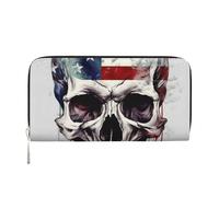 GDSHJKLW Damen-Geldbörse mit amerikanischer Flagge, Totenkopf-Reißverschluss, PU-Leder, Handy-Clutch, Kartenhalter, Organizer für Damen, Schwarz, Einheitsgröße, Schwarz , Einheitsgröße