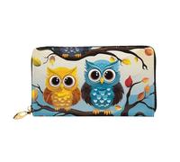 GDSHJKLW Damen-Geldbörse mit Eulen auf Baumzweigen, Leder, Reißverschluss, wasserdicht, Kreditkartenetui mit Handyhalter, Reisegeldbörse