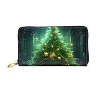 GDSHJKLW Damen-Geldbörse mit grünem Weihnachtsbaum, Leder, Reißverschluss, wasserdicht, Kreditkartenetui mit Handyhalter, Reise-Münzgeldbörse