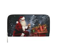 GDSHJKLW Damen-Geldbörse, Motiv: Frohe Weihnachten, Weihnachtsmann-Geschenk, Reißverschluss, PU-Leder, Handy-Clutch, Kartenhalter, Organizer für Damen, Schwarz, Einheitsgröße, Schwarz , Einheitsgröße