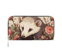 GDSHJKLW Damen-Geldbörse Opossum und Rosen, mit Reißverschluss, PU-Leder, Handy-Clutch, Kartenhalter, Organizer für Damen, Schwarz, Einheitsgröße, Schwarz , Einheitsgröße
