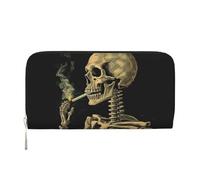 GDSHJKLW Damen-Geldbörse, Skelett mit brennender Zigarette, Reißverschluss, PU-Leder, Handy-Clutch, Kartenhalter, Organizer für Damen, Schwarz, Einheitsgröße, Schwarz , Einheitsgröße