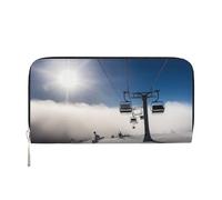 GDSHJKLW Damen-Geldbörse, Skilift bei Sonnenschein, Reißverschluss, PU-Leder, Handy-Clutch, Kartenhalter, Organizer für Damen, Schwarz, Einheitsgröße, Schwarz , Einheitsgröße