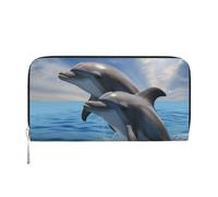 GDSHJKLW Damen-Geldbörse, zwei Delfine, Reißverschluss, PU-Leder, Handy-Clutch, Kartenhalter, Organizer für Damen, Schwarz, Einheitsgröße, Schwarz , Einheitsgröße