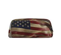 GDSHJKLW Federmäppchen aus Leder mit amerikanischer Flagge, großes Fassungsvermögen, Make-up-Tasche mit Reißverschluss, für Damen und Herren, Reise-Kulturbeutel, wasserdicht, Kosmetiktasche, weit