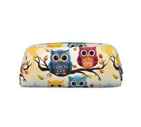 GDSHJKLW Federmäppchen aus Leder mit Eulen auf Baumzweigen, großes Fassungsvermögen, Stifttasche, Reißverschluss, Make-up-Tasche für Damen und Herren, Reise-Kulturbeutel, wasserdicht, Kosmetiktasche