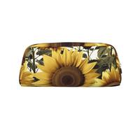 GDSHJKLW Federmäppchen aus Leder, Motiv: gelbe Sonnenblumen, großes Fassungsvermögen, Make-up-Tasche mit Reißverschluss, für Damen und Herren, Reise-Kulturbeutel, wasserdicht, Kosmetiktasche, weit