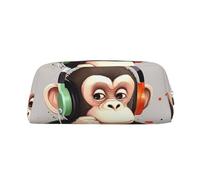 GDSHJKLW Federmäppchen aus Leder, Motiv: Musikaffe, großes Fassungsvermögen, Stifttasche, Reißverschluss, Make-up-Tasche für Damen und Herren, Reise-Kulturbeutel, wasserdicht, Kosmetiktasche, weit