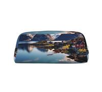 GDSHJKLW Federmäppchen aus Leder, Motiv: Norwegeninseln, großes Fassungsvermögen, Stifttasche, Reißverschluss, Make-up-Tasche für Damen und Herren, Reise-Kulturbeutel, wasserdicht, Kosmetiktasche