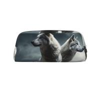 GDSHJKLW Federmäppchen aus Leder, Motiv: Wolf bei Nacht, großes Fassungsvermögen, Make-up-Tasche mit Reißverschluss, für Damen und Herren, Reise-Kulturbeutel, wasserdicht, Kosmetiktasche, weit