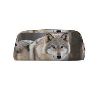 GDSHJKLW Federmäppchen aus Leder, Motiv: Wolf im Schnee, großes Fassungsvermögen, Make-up-Tasche mit Reißverschluss, für Damen und Herren, Reise-Kulturbeutel, wasserdicht, Kosmetiktasche, weit