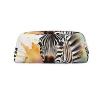 GDSHJKLW Federmäppchen aus Leder, niedliches Zebra-Design, Aquarell-Design, großes Fassungsvermögen, Make-up-Tasche mit Reißverschluss, für Damen und Herren, Reise-Kulturbeutel, wasserdicht