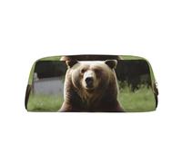 GDSHJKLW Hi Bear Federmäppchen aus Leder, großes Fassungsvermögen, Make-up-Tasche mit Reißverschluss, für Damen und Herren, Reise-Kulturbeutel, wasserdicht, Kosmetiktasche, weit geöffnetes Münzfach