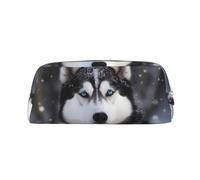 GDSHJKLW Husky Federmäppchen aus Leder, großes Fassungsvermögen, Make-up-Tasche mit Reißverschluss, für Damen und Herren, Reise-Kulturbeutel, wasserdicht, Kosmetiktasche, weit geöffnetes Münzfach