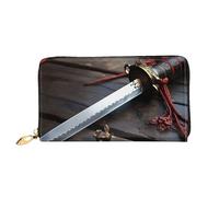 GDSHJKLW Japanische Samurai-Schwert-Damen-Geldbörse, Leder, Reißverschluss, Clutch, wasserdicht, Kreditkartenetui mit Handyhalter, Reise-Münzgeldbörse