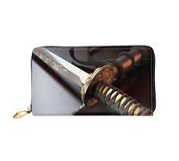 GDSHJKLW Japanische Samurai-Schwert-Damen-Geldbörse, Leder, Reißverschluss, Clutch, wasserdicht, Kreditkartenetui mit Handyhalter, Reise-Münzgeldbörse