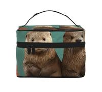 GDSHJKLW Kosmetiktasche für Damen, große Kapazität, Reise-Make-up-Tasche, Organizer, Aufbewahrung, wasserdicht, Kulturbeutel mit Reißverschluss und Tragegriff, Otter in Love, tragbare Kosmetiktasche