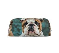 GDSHJKLW Lustiges Federmäppchen aus Leder mit englischer Bulldogge, großes Fassungsvermögen, Make-up-Tasche mit Reißverschluss, für Damen und Herren, Reise-Kulturbeutel, wasserdicht, Kosmetiktasche