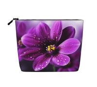Gdshjklw Make-up-Tasche aus Leinen für Damen, wasserdicht, Reise-Kosmetik-Organizer, leicht, mit Reißverschluss, Reise-Kulturbeutel, Organizer, violette Blume, Make-up-Pinsel, Aufbewahrungstasche