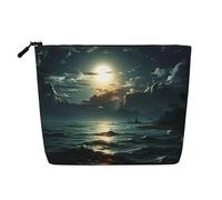 GDSHJKLW Make-up-Tasche aus Leinen für Damen, wasserdicht, Reise-Kosmetik-Organizer, leichter Reißverschluss, Reise-Kulturbeutel, Organizer, Meer, Mond, Make-up-Pinsel, Aufbewahrungstasche
