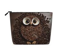 Gdshjklw Make-up-Tasche aus Leinen für Damen, wasserdicht, Reise-Kosmetik-Organizer, leichter Reißverschluss, Reise-Kulturbeutel, Organizer, Kaffeebohnen, Eule, Make-up-Pinsel, Aufbewahrungstasche