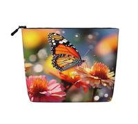 GDSHJKLW Make-up-Tasche aus Leinen für Damen, wasserdicht, Reise-Kosmetik-Organizer, leichter Reißverschluss, Reise-Kulturbeutel, Organizer, Blüte und Schmetterling, Make-up-Pinsel-Aufbewahrungstasche