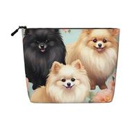 Gdshjklw Make-up-Tasche aus Leinen für Damen, wasserdicht, Reise-Kosmetik-Organizer, leichter Reißverschluss, Reise-Kulturbeutel, Organizer, Pomeranian-Muster, Make-up-Pinsel, Aufbewahrungstasche