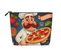 Gdshjklw Make-up-Tasche aus Leinen für Damen, wasserdicht, Reise-Kosmetik-Organizer, leichter Reißverschluss, Reise-Kulturbeutel, Organizer, Koch, Pizza, Make-up-Pinsel, Aufbewahrungstasche