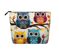 GDSHJKLW Make-up-Tasche aus Leinen für Damen, wasserdicht, Reise-Kosmetik-Organizer, leichter Reißverschluss, Reise-Kulturbeutel, Organizer, Eulen auf Ästen, Make-up-Pinsel, Aufbewahrungstasche