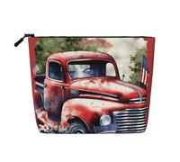 GDSHJKLW Make-up-Tasche aus Leinen für Damen, wasserdicht, Reise-Kosmetik-Organizer, leichter Reißverschluss, Reise-Kulturbeutel, Organizer, 4. Juli, patriotisch, alte, rote LKW-Make-up-Pinsel