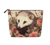 Gdshjklw Make-up-Tasche aus Leinen für Damen, wasserdicht, Reise-Kosmetik-Organizer, leichter Reißverschluss, Reise-Kulturbeutel, Organizer, Opossum und Rosen, Make-up-Pinsel, Aufbewahrungstasche