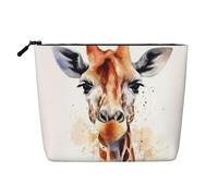 Gdshjklw Make-up-Tasche aus Leinen für Damen, wasserdicht, Reise-Kosmetik-Organizer, leichter Reißverschluss, Reise-Kulturbeutel, Organizer, stilvolle Tier-Aquarell-Giraffe, Make-up-Pinsel