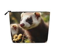 Gdshjklw Make-up-Tasche aus Leinen für Damen, wasserdicht, Reise-Kosmetik-Organizer, leichter Reißverschluss, Reise-Kulturbeutel, Organizer, Futtersuche, Frettchen, Make-up-Pinsel, Aufbewahrungstasche