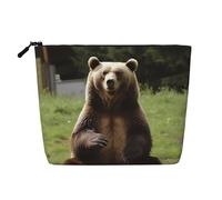 Gdshjklw Make-up-Tasche aus Leinen für Damen, wasserdicht, Reise-Kosmetik-Organizer, leichter Reißverschluss, Reise-Kulturbeutel, Organizer, Hi-Bär, sitzt auf dem Rasen