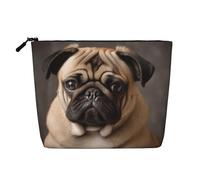 GDSHJKLW Make-up-Tasche aus Leinen für Damen, wasserdicht, Reise-Kosmetik-Organizer, leichter Reißverschluss, Reise-Kulturbeutel, Organizer, Tier, Mops, Hund, Make-up-Pinsel, Aufbewahrungstasche