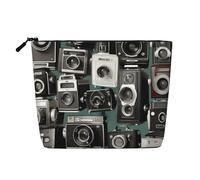 Gdshjklw Make-up-Tasche aus Leinen für Damen, wasserdicht, Reise-Kosmetik-Organizer, leichter Reißverschluss, Reise-Kulturbeutel, Organizer, Retro-Kamera-Kollektion, 1
