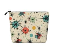 Gdshjklw Make-up-Tasche aus Leinen für Damen, wasserdicht, Reise-Kosmetik-Organizer, leichter Reißverschluss, Reise-Kulturbeutel, Organizer, Atomsterne, Retro-Muster, Make-up-Pinsel
