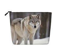 Gdshjklw Make-up-Tasche aus Leinen für Damen, wasserdicht, Reise-Kosmetik-Organizer, leichter Reißverschluss, Reise-Kulturbeutel, Organizer, Wolf im Schnee, Make-up-Pinsel-Aufbewahrungstasche