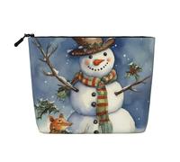 GDSHJKLW Make-up-Tasche aus Leinen für Damen, wasserdicht, Reise-Kosmetik-Organizer, leichter Reißverschluss, Reise-Kulturbeutel, Organizer, Winter, Schneemann, Make-up-Pinsel, Aufbewahrungstasche