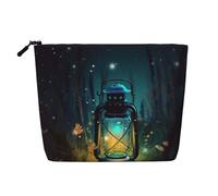 Gdshjklw Make-up-Tasche aus Leinen für Damen, wasserdicht, Reise-Kosmetik-Organizer, leichter Reißverschluss, Reise-Kulturbeutel, Organizer, Glühwürmchen und Laterne, Make-up-Pinsel