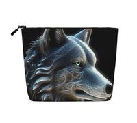 GDSHJKLW Make-up-Tasche aus Leinen für Damen, wasserdicht, Reise-Kosmetik-Organizer, leichter Reißverschluss, Reise-Kulturbeutel, Organizer, 3D-Wolf, Make-up-Pinsel, Aufbewahrungstasche