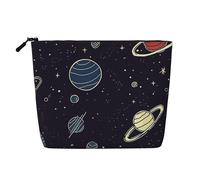 GDSHJKLW Make-up-Tasche aus Leinen für Damen, wasserdicht, Reise-Kosmetik-Organizer, leichter Reißverschluss, Reise-Kulturbeutel, Organizer, Weltraumplanetenmuster, Make-up-Pinsel, Aufbewahrungstasche