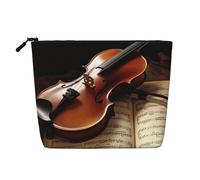 Gdshjklw Make-up-Tasche aus Leinen für Damen, wasserdicht, Reise-Kosmetik-Organizer, leichter Reißverschluss, Reise-Kulturbeutel, Organizer, Violine und Buch, Make-up-Pinsel, Aufbewahrungstasche