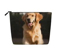 Gdshjklw Make-up-Tasche aus Leinen für Damen, wasserdicht, Reise-Kosmetik-Organizer, leichter Reißverschluss, Reise-Kulturbeutel, Organizer, Golden Retriever, Hund, Make-up-Pinsel, Aufbewahrungstasche