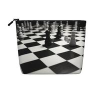 Gdshjklw Make-up-Tasche aus Leinen für Damen, wasserdicht, Reise-Kosmetik-Organizer, leichter Reißverschluss, Reise-Kulturbeutel, Organizer, Schwarz / Weiß, Schachbrett, Make-up-Pinsel