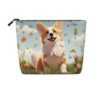 Gdshjklw Make-up-Tasche aus Leinen für Damen, wasserdicht, Reise-Kosmetik-Organizer, leichter Reißverschluss, Reise-Kulturbeutel, Organizer, schöne Corgi-Make-up-Pinsel-Aufbewahrungstasche