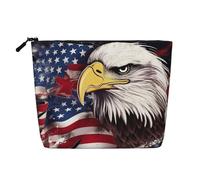 GDSHJKLW Make-up-Tasche aus Leinen für Damen, wasserdicht, Reise-Kosmetik-Organizer, leichter Reißverschluss, Reise-Kulturbeutel, Organizer, Amerika-Flagge, Weißkopfseeadler, Make-up-Pinsel