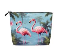 Gdshjklw Make-up-Tasche aus Leinen für Damen, wasserdicht, Reise-Kosmetik-Organizer, leichter Reißverschluss, Reise-Kulturbeutel, Organizer, tropische Flamingos, Make-up-Pinsel, Aufbewahrungstasche