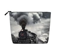 Gdshjklw Make-up-Tasche aus Leinen für Damen, wasserdicht, Reise-Kosmetik-Organizer, leichter Reißverschluss, Reise-Kulturbeutel, Organizer, Dampfzug, Wolken, Make-up-Pinsel, Aufbewahrungstasche