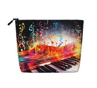 GDSHJKLW Make-up-Tasche aus Leinen für Damen, wasserdicht, Reise-Kosmetik-Organizer, leichter Reißverschluss, Reise-Kulturbeutel, Organizer, bunte Klaviertastatur, Musiknoten, Make-up-Pinsel